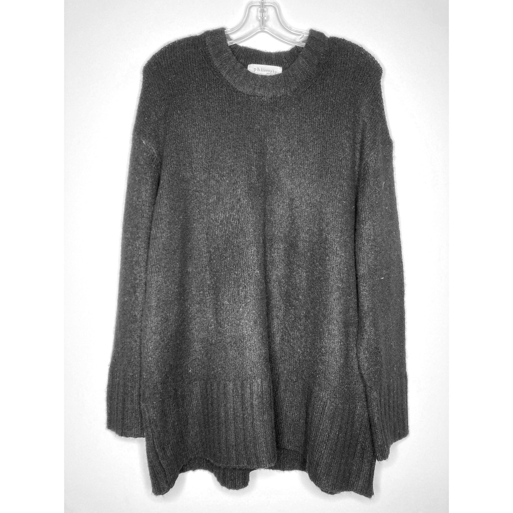 PHILOSOPHY Black Chunky Knit Sweater Women L/XL Crew Neck Long Sleeve Wool Blend
